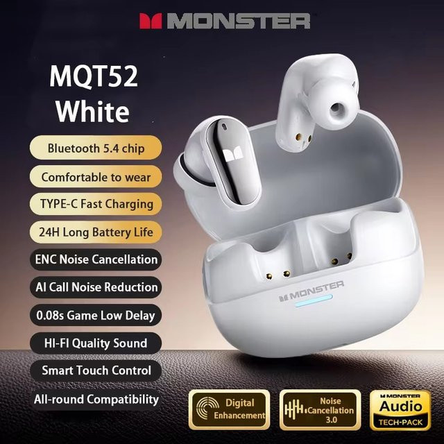 Monster MQT52 TWS Gaming Headset Bluetooth 5.4 mit Noise Cancelling und Mikrofon in Schwarz oder Weiß - Bild 1