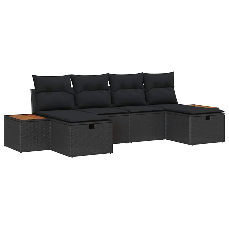 vidaXL Garten-Sofa-Set 6-teilig aus Poly-Rattan und Stahl in Schwarz mit UV-beständigen Kissen - Bild 2