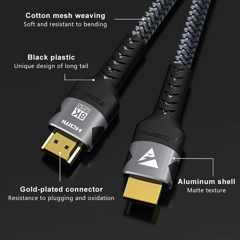 DIXSG 8K HDMI 2.1 Kabel in Schwarz mit 48 Gbit/s Hochgeschwindigkeit und geflochtenem Design für 8K@60 Hz und 4K@120 Hz sowie HDR-Unterstützung - Bild 2