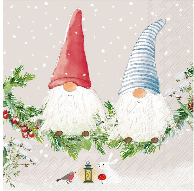 Serviette Wichtelfreunde aus Papier in Beige für Weihnachten - Bild 1