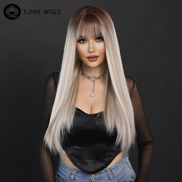 7JHH WIGS Perücke, aschblonde synthetische Haarpflege, Damen - Bild 1