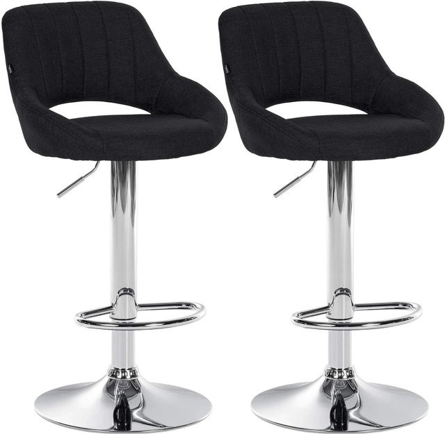 2er Set Barhocker DELUKE SEGAD in Schwarz mit silbernem Gestell, Stoff Barstühle mit Lehne und 360 Grad Drehsitz, B/T/H: 47 x 48 x 85 cm - Bild 1