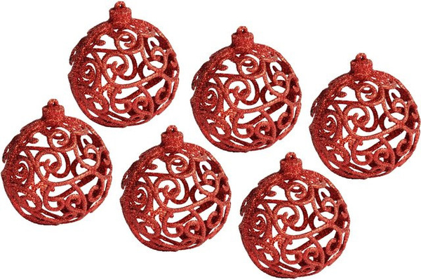 Viva Domo Weihnachtskugeln Set, 6 Stück, Rot, Rund, Kunststoff, Abstract Design