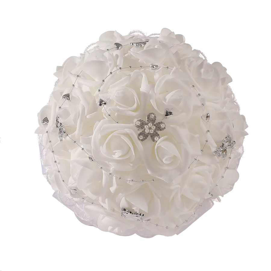 TRUE LOVE GIFT Künstlicher Rosenstrauß aus Seidensatin in Weiß für Hochzeiten und Dekoration - Bild 2