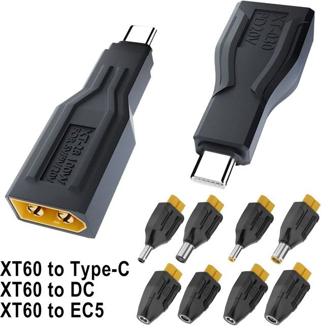 USB C auf XT60 Adapter 100 W 20 V/5 A Konverter XT60 auf EC5 Stecker auf Buchse in Schwarz - Bild 1