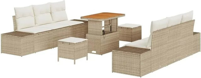 vidaXL Garten-Sofa-Set aus Polyrattan in Beige, 9-teiliges Lounge-Set mit Kissen und Tisch - Bild 1
