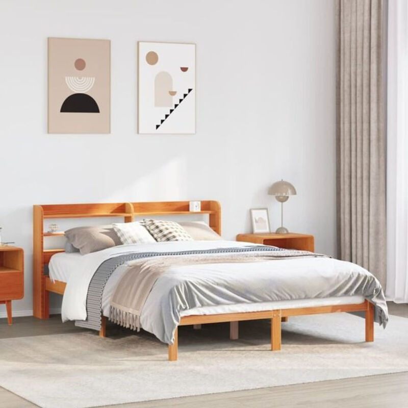 Massivholzbett mit Kopfteil von vidaxl in Braun im Landhaus- und Skandinavienstil, B/T/H: 120 x 190 x 82 cm - Bild 1