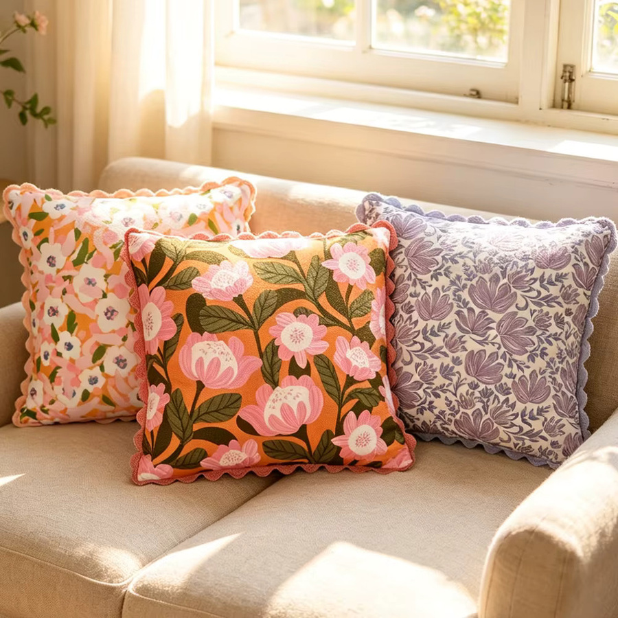 BUYNOW Kissenbezug mit floralem Frühlingsblumen-Print und Spitzenbesatz, Landhausstil, Gelb/Mehrfarbig, B/T/H: 45 x 45 x 45 cm - Bild 4