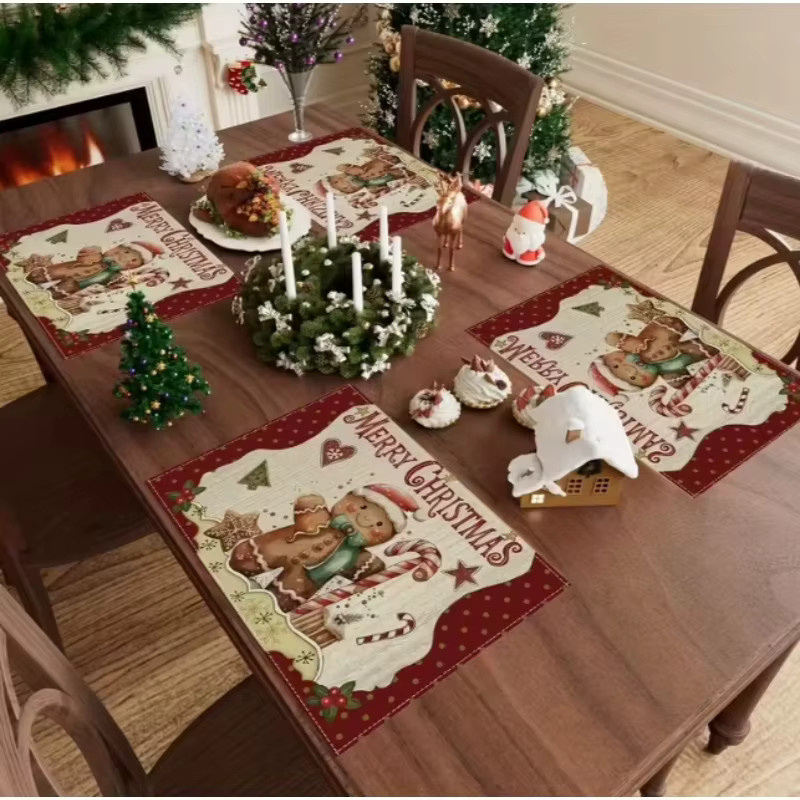 VIKAMA 4-teiliges Weihnachts-Tischset mit Lebkuchenmann, rechteckige Tischdekoration für dein Zuhause - Bild 2