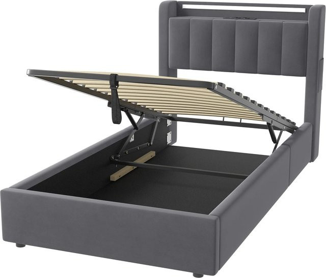 okwish Polsterbett mit Bettkasten und LED-Licht in Grau, B/T/H: 90 x 190 x 133,5 cm - Bild 1