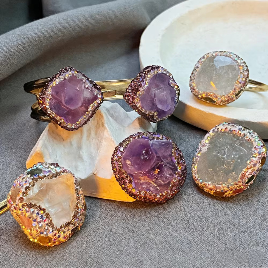 Armreif Amethyst Quarz Kristall, Zirkonia, Aquamarin, Damen - Bild 1