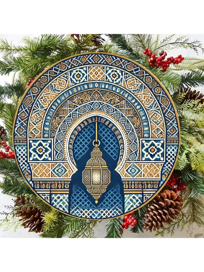 Potdemiel Marokkanische Geometrische Metallwandkunst in Blau und Gold mit Vintage-Eisen-Finish - Bild 3