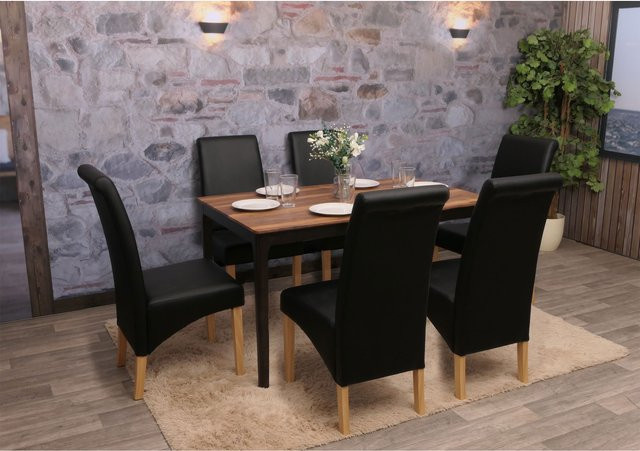 6er-Set MCW Esszimmerstühle Cesena aus mattem schwarzem Kunstleder mit hellen Holzfüßen - Bild 1