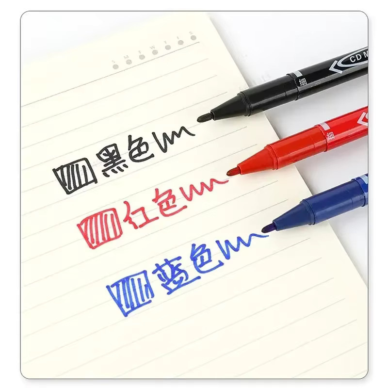 Kissbuty Permanent Marker Set mit Doppelspitze, wasserfeste Fettfarbe in Schwarz und Rot, Fein- und Breitspitze für Zeichnungen und Beschriftungen - Bild 2