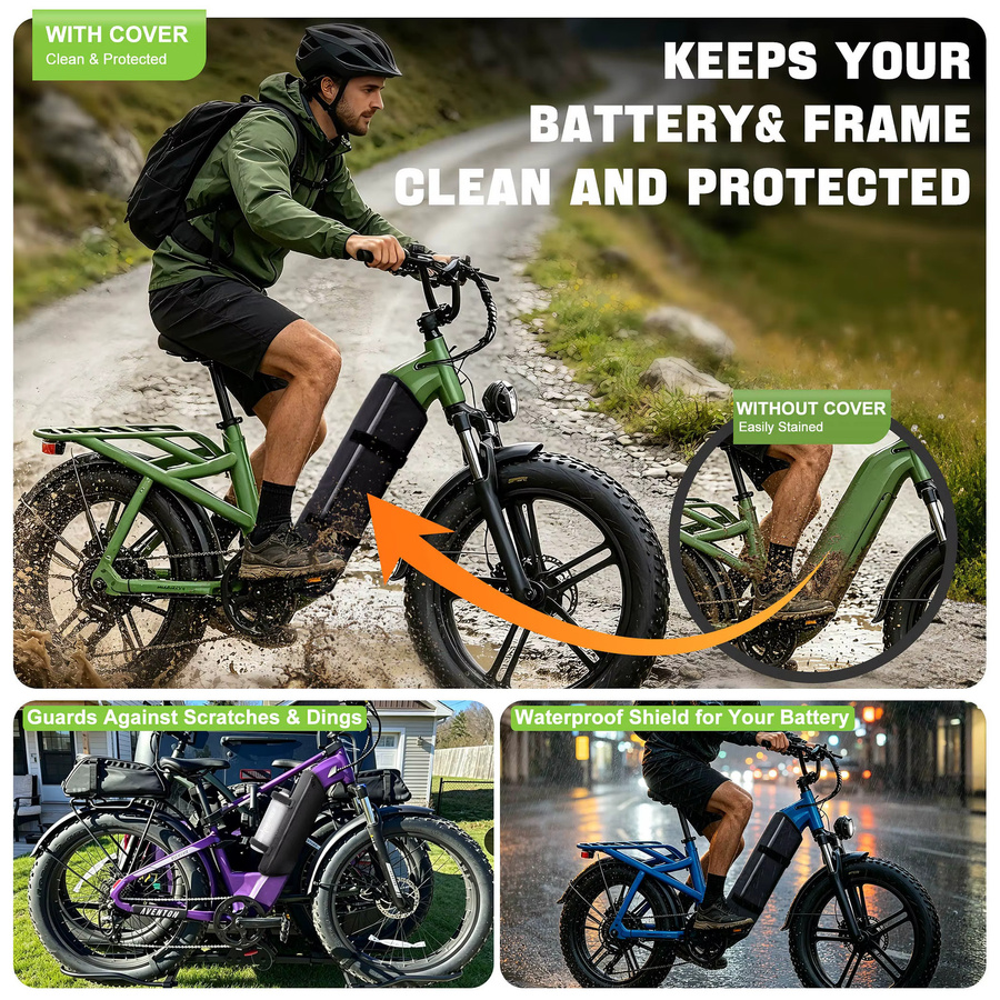 Powallon E-Bike-Akku-Abdeckung in Schwarz: Wasserdichte Thermohülle mit integrierter Wasserflaschenhalterung - Bild 3