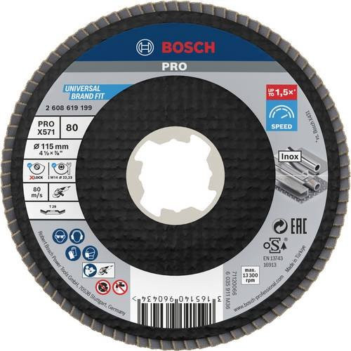 Bosch Fächerschleifscheibe X571 Best for Metal, Durchmesser: 115 mm, Körnung: 80, Farbe: Schwarz - Bild 1