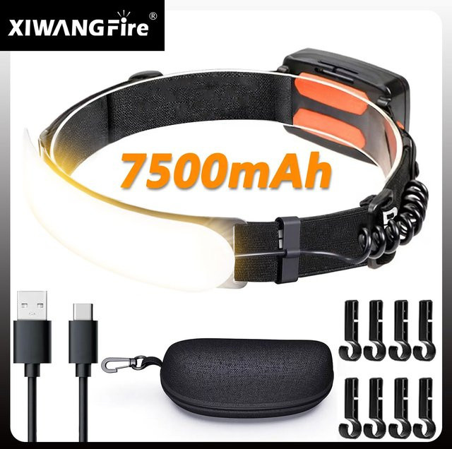 XIWANGFIRE K188 LED-Stirnlampe mit 1500 Lumen, wiederaufladbar, 230 Grad Balken, 3 Modi, IPX6 wasserdicht, Farbe: Schwarz/Weiß - Bild 1