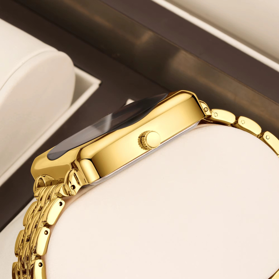YaLaLuSi Armbanduhr, Damen, Quarz, Edelstahl, Gold, eckiges Zifferblatt - Bild 4