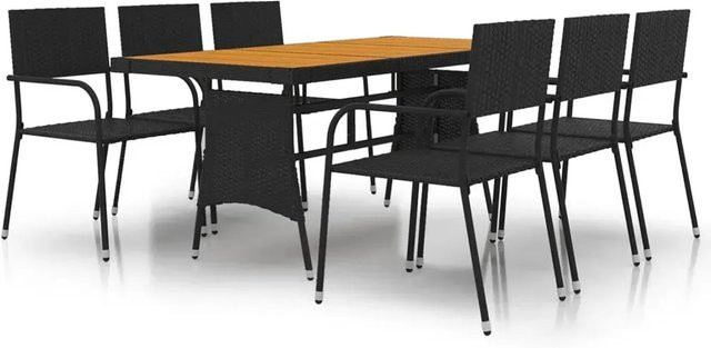 7-teilige vidaXL Garten-Essgruppe aus Poly Rattan und Akazienholz in Schwarz - Bild 1