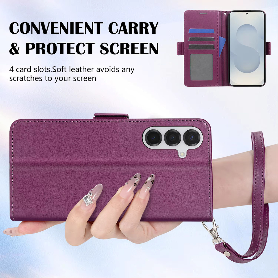 Magnetische Leder-Brieftasche mit Kartensteckplatz für Samsung Galaxy S25 Edge S24 FE S23 Plus S22 Ultra S21 S20 in Purple - Bild 4