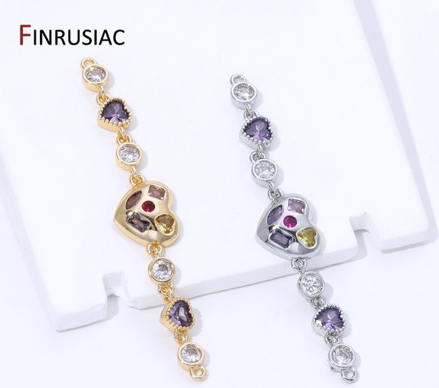 FINRUSIAC Kettenverbinder Messing, 14K vergoldet, Zirkonia, Herz-/Blumenform, Unisex - Bild 1
