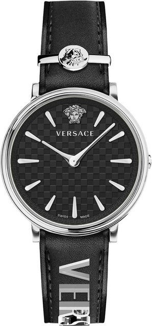 Versace Damenuhr, Quarz, Edelstahl, Leder, Schwarz, 38 mm, 5 ATM - Bild 1