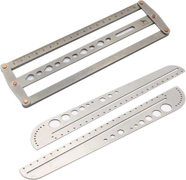 Professionelles Leder-DIY-Werkzeug: Einstellbares Lineal zur Positionierung und Lochabstand-Vorlage zum Stanzen von Gürteln aus Metall in Silber - Bild 1