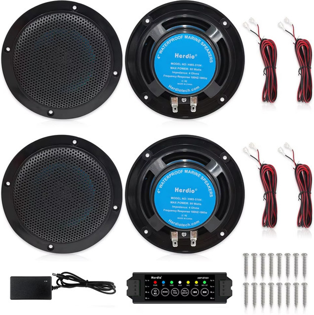 Herdio 4 Zoll Bluetooth Marine Boot Deckenlautsprecher 320W wasserdicht, 4er Set, Schwarz - Bild 1