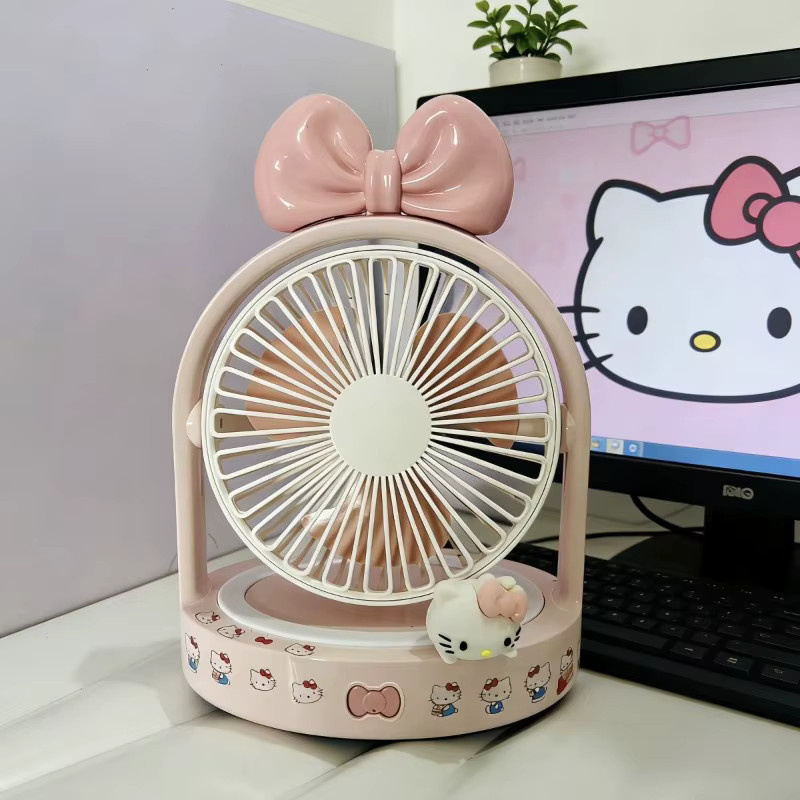 Bandai Hello Kitty USB-Elektroventilator mit Anime-Cartoon-Druck und Nachtlicht in Pink - Bild 2