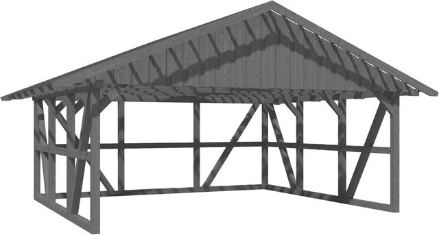 Skan Holz Carport Schwarzwald aus Fichtenholz mit Satteldach, Dachlattung und Rückwand in Schiefergrau, B/T: 684 x 600 cm - Bild 1