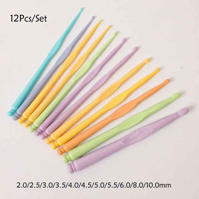 12er Set Häkelnadeln aus Kunststoff in Multicolour, Größen 2-10mm für DIY Strick- und Häkelprojekte - Bild 1
