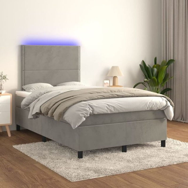 Vidaxl Boxspringbett mit Matratze aus Samt in Hellgrau, B/T/H: 120 x 200 x 118 cm - Bild 1