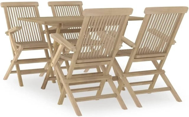 vidaXL 5-tlg Garten-Essgruppe aus Massivholz Teak in Grau und Braun - Bild 1