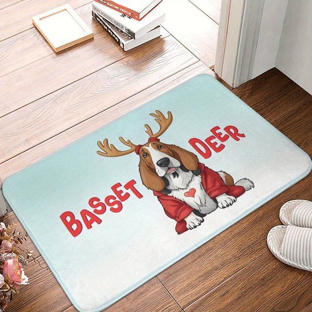VIKAMA Willkommensmatte mit Basset Hound Rentier Motiv in Multicolor - Bild 1