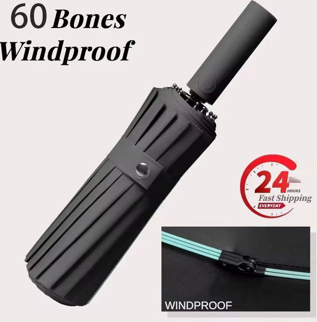 60Bones Windfester Allwetter-Regenschirm mit UV-Schutz, Automatischer Business-Regenschirm für Damen und Herren in Blau und Schwarz - Bild 1