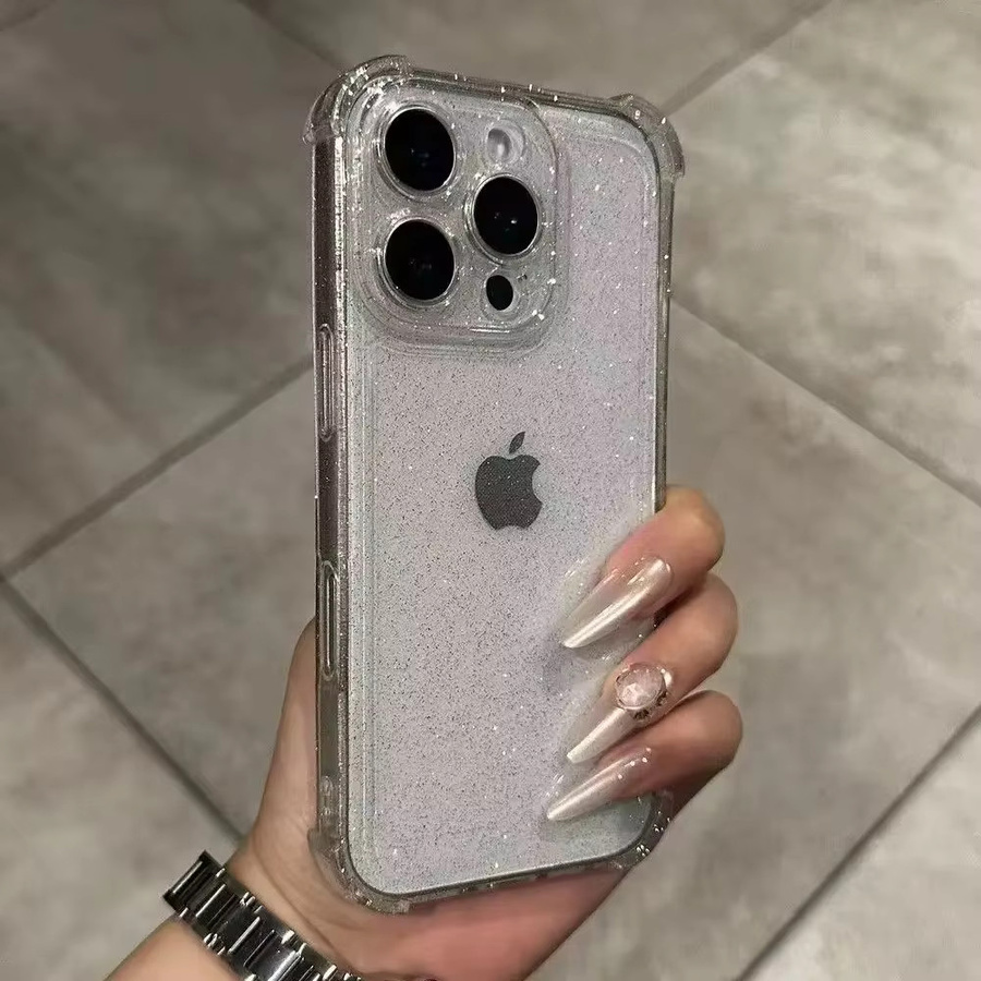 Transparente Silikon Handyhülle mit Glitter-Effekt für Apple iPhone 11 bis iPhone 17 Pro Max, stoßfest und weich, Farben: Transparent oder Schwarz - Bild 2