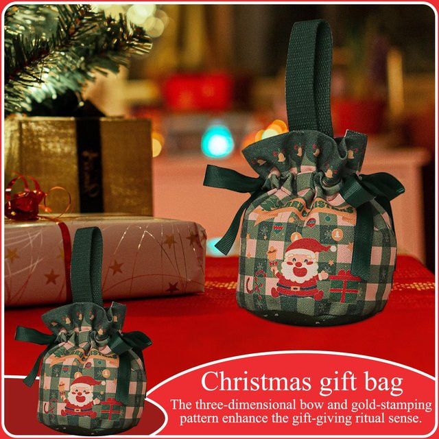 Weihnachten Süßigkeiten Tasche mit Kordelzug und Bogen aus Leinen in Grün für Party und Geschenke - Bild 1