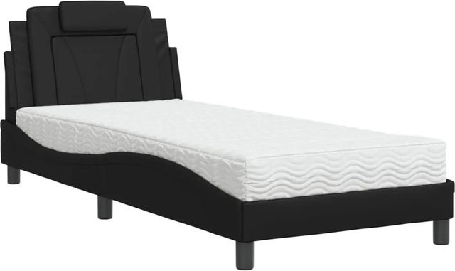 vidaXL Bett Viana mit Matratze in Schwarz aus Kunstleder und Kiefernholz, B/T/H: 90 x 190 cm - Bild 1