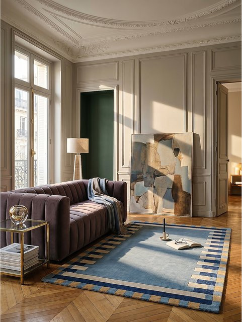 Wollteppich Kadima Design geometrisch in Blau-Gelb, Breite: 120 cm, Länge: 170 cm - Bild 1