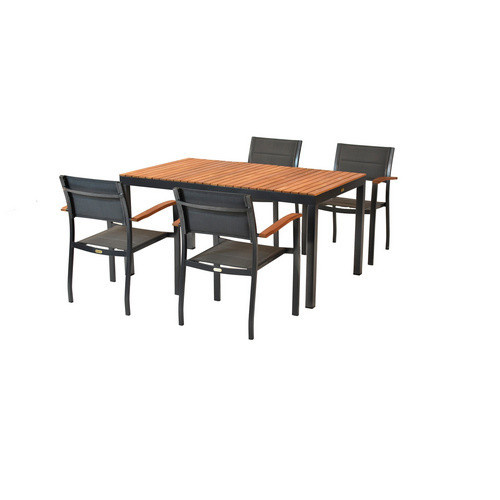 Merxx Paxos Gartenmöbel-Set 5-tlg. aus Aluminium und Akazie in Grau mit Tisch und 4 Stapelsesseln, B/T/H: 150 x 100 x 90 cm - Bild 2