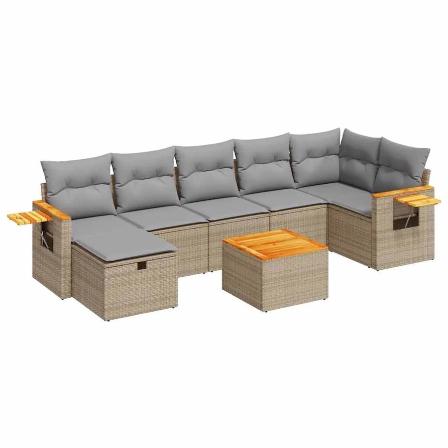 vidaXL 8-teilige Garten-Sofagarnitur aus Poly Rattan in Beige mit Kissen und Couchtisch für Terrasse und Garten - Bild 2