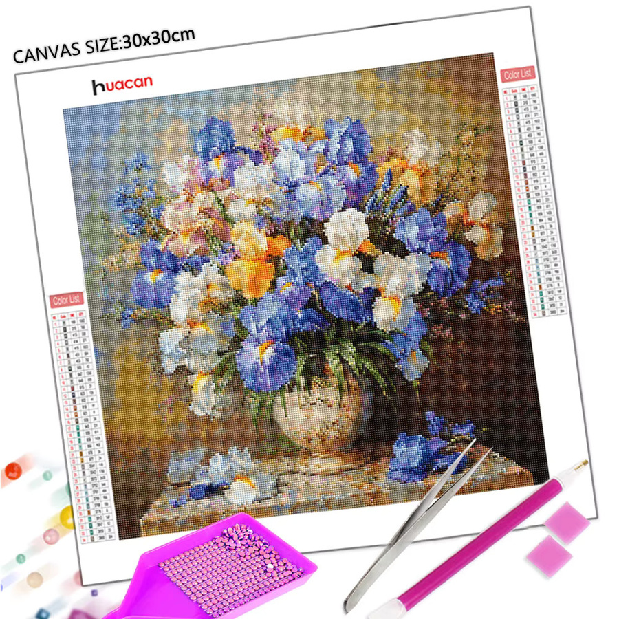 Huacan DIY Diamantmalerei Iris-Vase Blumen-Set mit Rundsteinen in Mehrfarbig - Bild 2