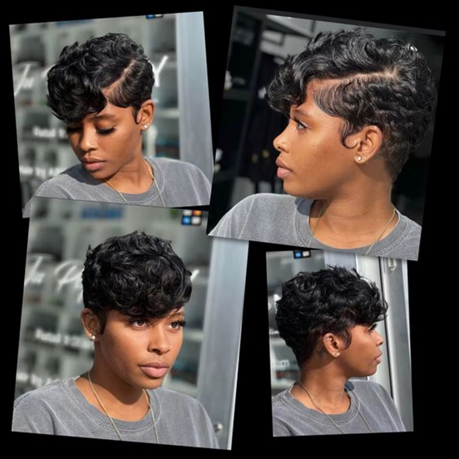 Tomiyaa Bob-Perücke Pixie-Cut, Schokoladenbraun, Lockig, Damen - Bild 5