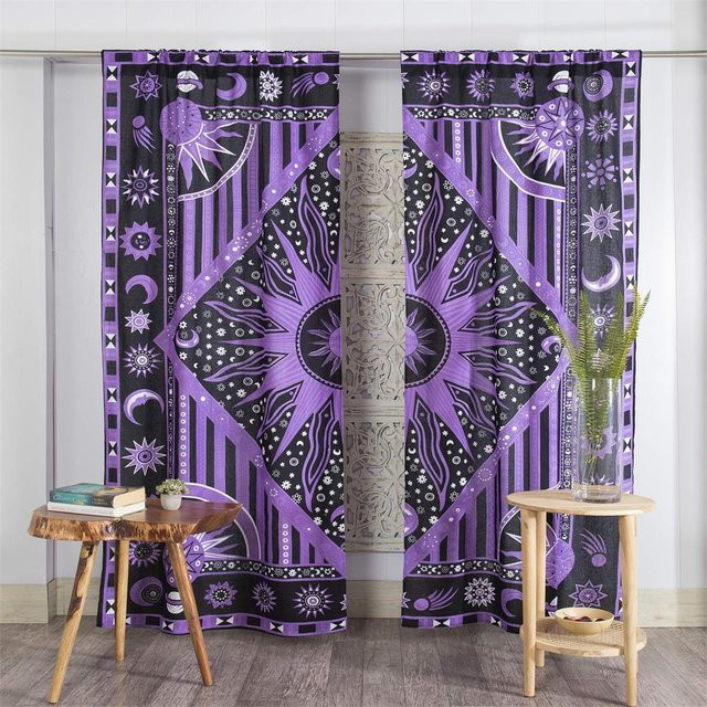 Yiran Furniture Mandala Vorhänge im böhmischen Hippie-Stil, 2 Paneele, Polyester, semi-transparent, Breite: 100 cm, Höhe: 130 cm - Bild 1