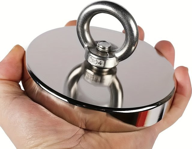 Starker magnetischer Schwerlast-Rettungsmagnet mit Haken in Silber und Chrome-Optik - Bild 1