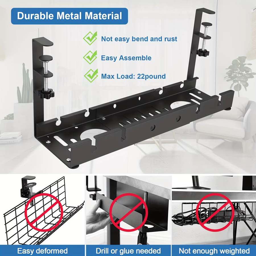 Ausziehbare Kabelablage aus Metall für den Schreibtisch mit Klemme zur kabellosen Montage in Schwarz oder Weiß - Bild 3