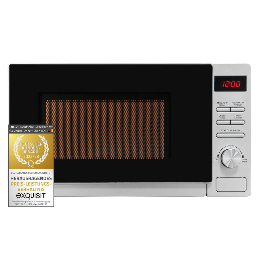 Exquisit MW2070-3GDisi Mikrowelle mit Grill und Automatikprogrammen in Silber, B/T/H: 44,0 x 33,6 x 33,6 cm - Bild 2