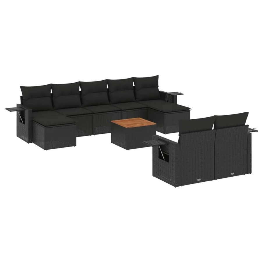vidaXL 10-teilige Garten-Sofagarnitur aus Poly-Rattan und Akazienholz in Schwarz mit Kissen - Bild 2