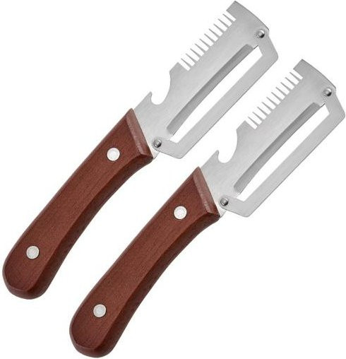 Magic Kitchen 2-in-1 Obst- und Kartoffelschäler mit Flaschenöffner und Holzgriff, 2er-Set, braun - Bild 1