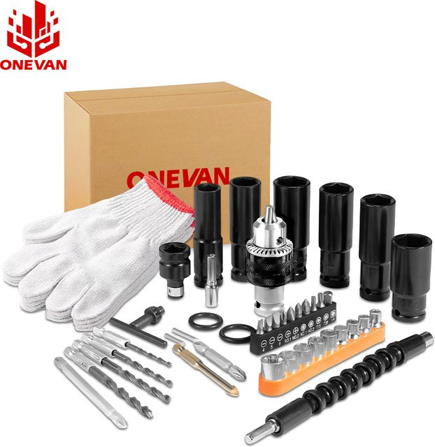 ONEVAN Universal Steckschlüssel Joint U Wobble Buchse Adapter Set, 44-teiliges Schlagschrauber Zubehör Kit, Schwarz - Bild 1